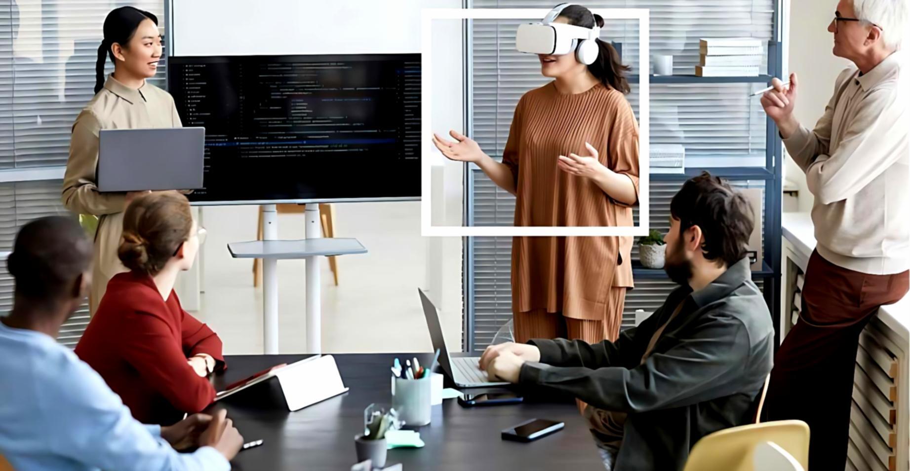 Workspace moderno con equipos de VR y estaciones de modelado 3D profesional